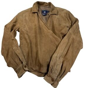 Façonnable Womens Suede Leather Wrap Jacket Tan Brown Size S Small